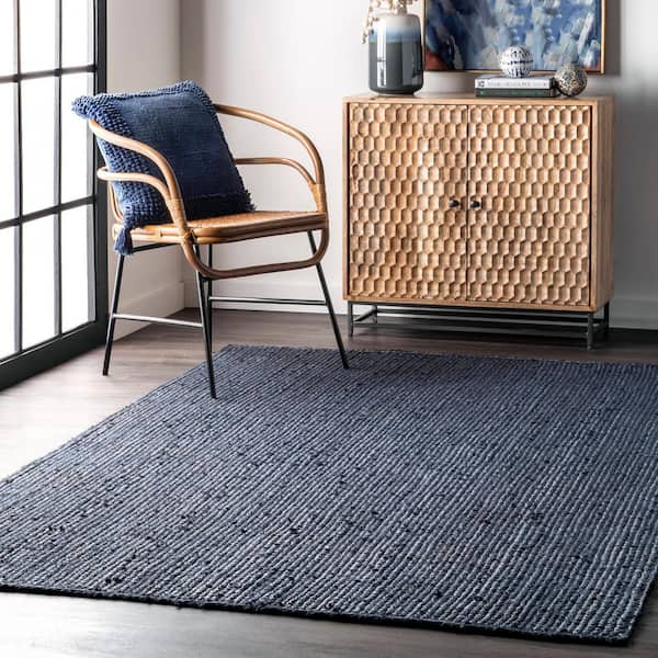 Rigo Chunky Loop Jute Navy Doormat 3 ft. x 5 ft. Area Rug