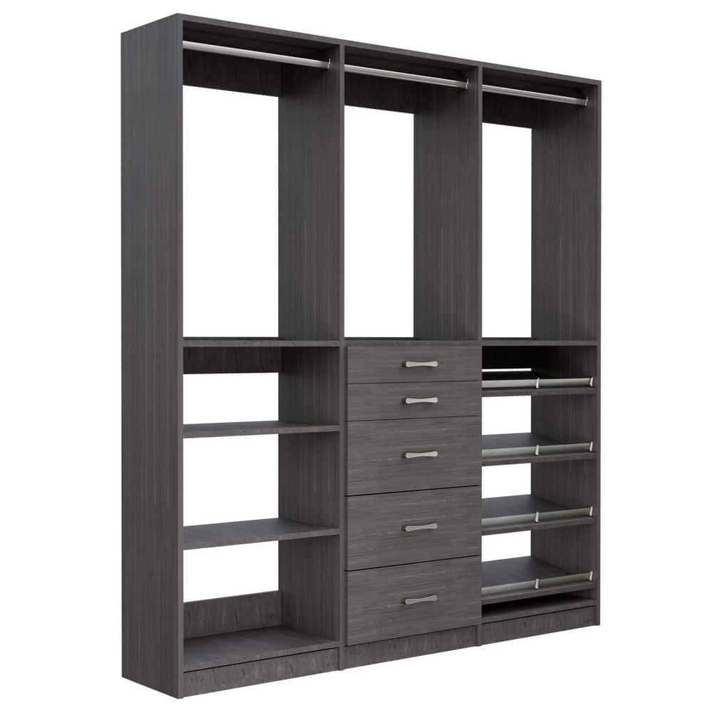 Alto Collection 91.5 in W Grey Wall Mounted Hang w Shelves, 5-Drawer w Hang, Hang w Shoe Shelves Wood Closet System price history on PriceWatchPro