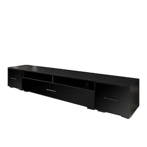 82.6 in. Black TV Stand Fits TVs up to 90+ in. with Color Changing LED Lights and 4 Cabinets