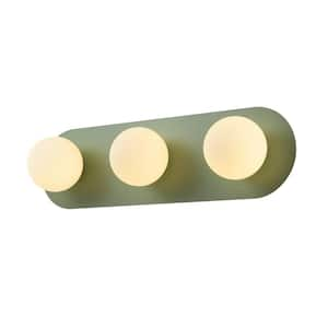 Aria 24.8 in. W 3-Light Modern Art Deco Grey Green Vanity Light with Opal Glass Shades