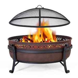 34 in. Outdoor Patio Fire Pit with Mesh Spark Screen Portable Fire Pit for Camping in Bronze