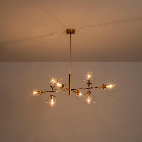HUOKU Dimma 8-Light 43.3 in. W Brushed Gold Linear Chandelier with