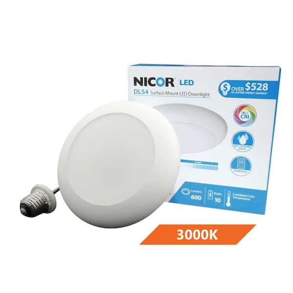 NICOR DLS 4 in. White Integrated LED Recessed Surface Mount Retrofit Trim in 3000K
