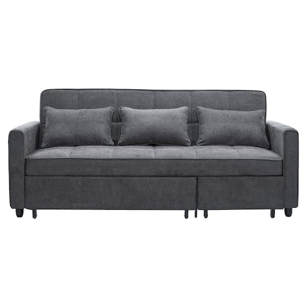 Relax A Lounger Skylar 39 in. Gray Fabric 3-Seater Tuxedo Reclining Sofa with Square Arms