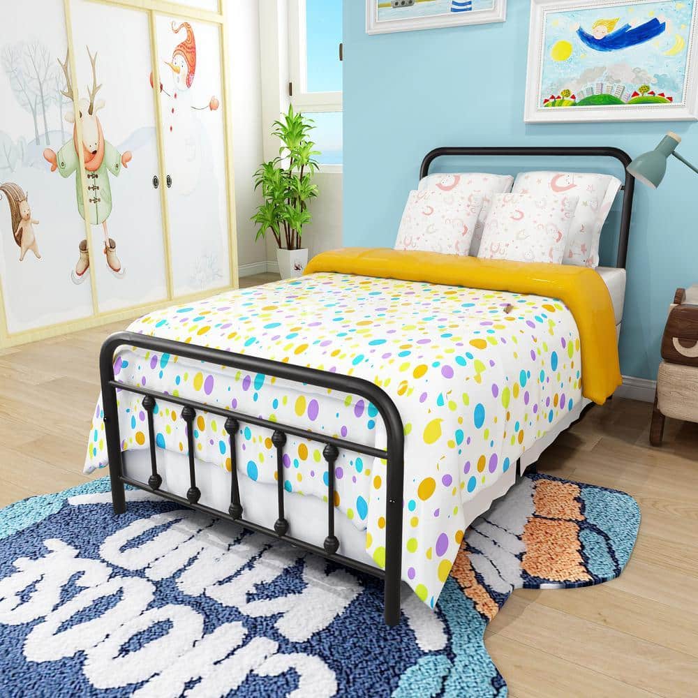 Westsky Victorian Vintage Black Metal Bed Frame 39.2 in. Twin-Size