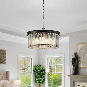 6-Light Black Modern Crystal Chandelier Drum Chandelier with Clear Crystal shade