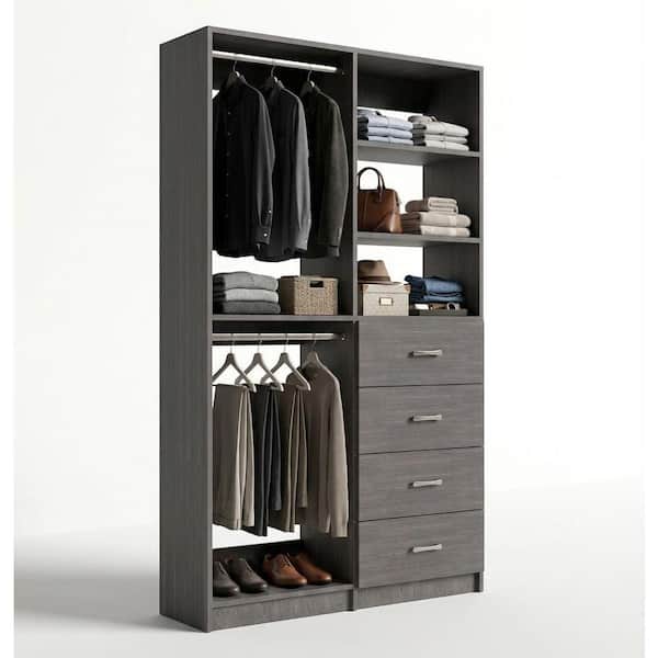 MODULAR CLOSETS Alto 41.25 in. W Grey Double Hang and 4-Drawer