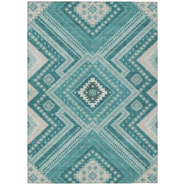 Chantille Machine Washable Indoor/Outdoor Abstract ACN1010 Teal 10 ft. x 14 ft. Area Rug