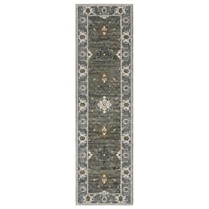 Edgewater Gray/Blue 2 ft. x 8 ft. Persian Oriental Floral Polyester Indoor Runner Area Rug