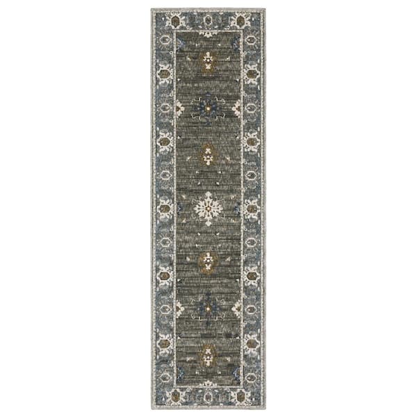 AVERLEY HOME Edgewater Gray/Blue 2 ft. x 8 ft. Persian Oriental Floral Polyester Indoor Runner Area Rug