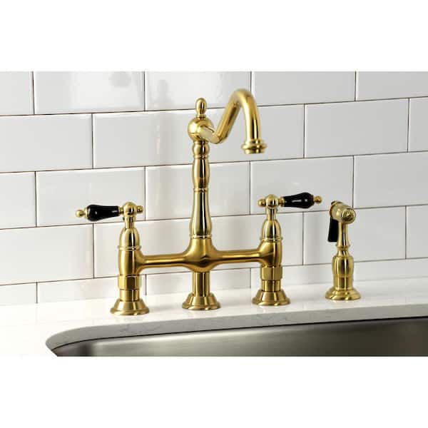 Duchess 2-Handle Bridge Kitchen Faucet with Side Sprayer in Brushed Brass