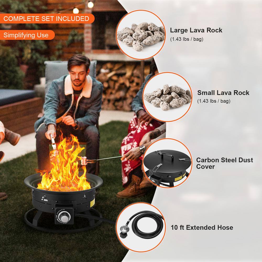 Portable Black Gas Fire Pit with Adjustable Flame Control