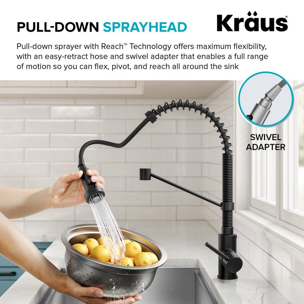 Matte Black Commercial Style Pull-Down Kitchen Faucet with Spray
