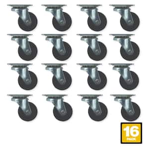 1-1/2 in. Black Soft Rubber and Steel Swivel Plate Caster with 40 lbs. Load Rating (16-Pack)