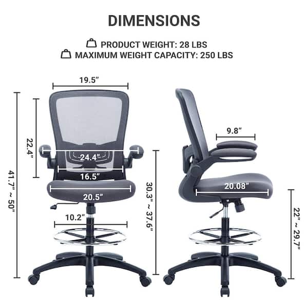 MAYKOOSH Gray Drafting Chair Tall Office Chair for Standing Desk with  Breathable Mesh Lumbar Support Ergonomic High Office Chair 24858