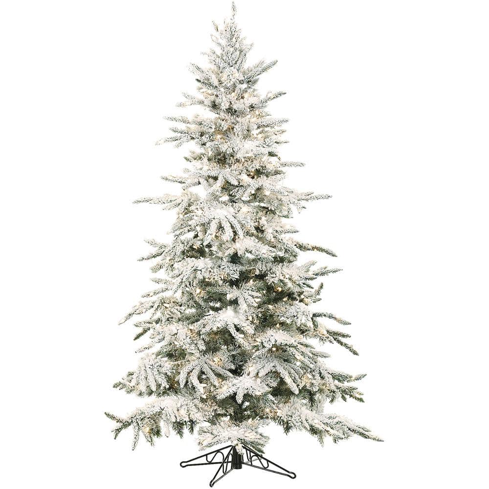 Fraser Hill Farm 7.5 ft. Prelit LED Flocked Mountain Pine Artificial