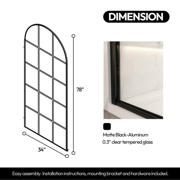 ROSWELL Aranaz 34 in. W x 78 in. H Fixed Single Panel Framed Shower Door in Matte Black with Clear Glass