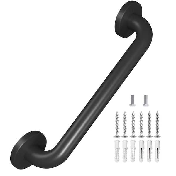 12 in. Black Metal Handrail, Wall-Mounted Safety Grab Bar for Indoor and Outdoor Stairs