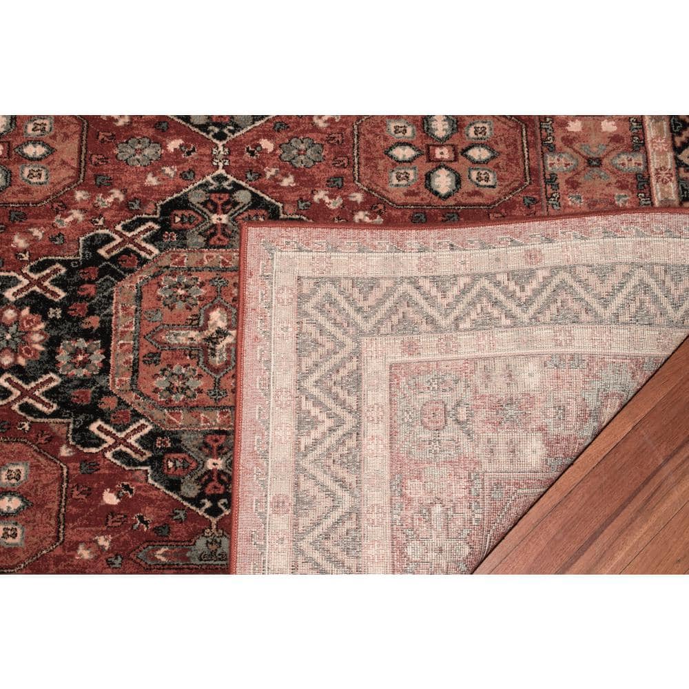 Burgundy Rectangular Wool and Synthetic Area Rug, 134" x 94"