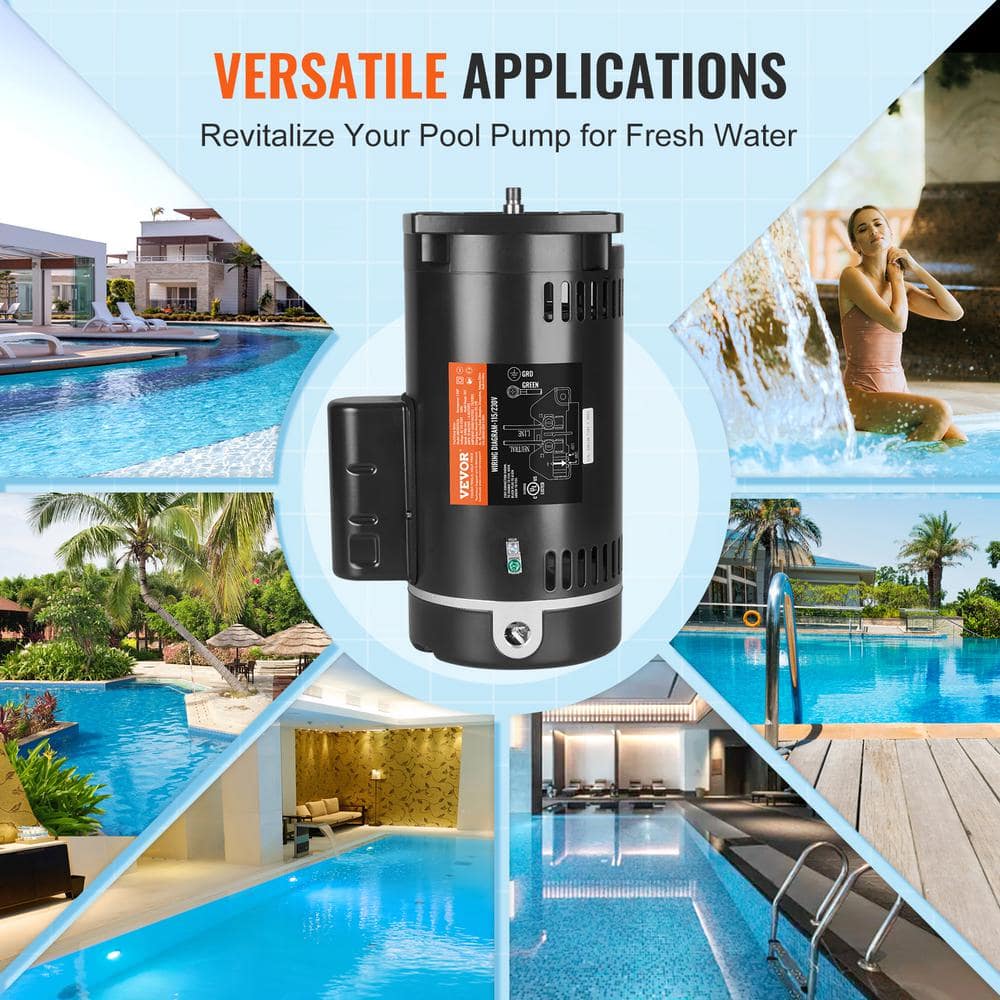 VEVOR Black Steel 1.5 HP Pool Pump Motor