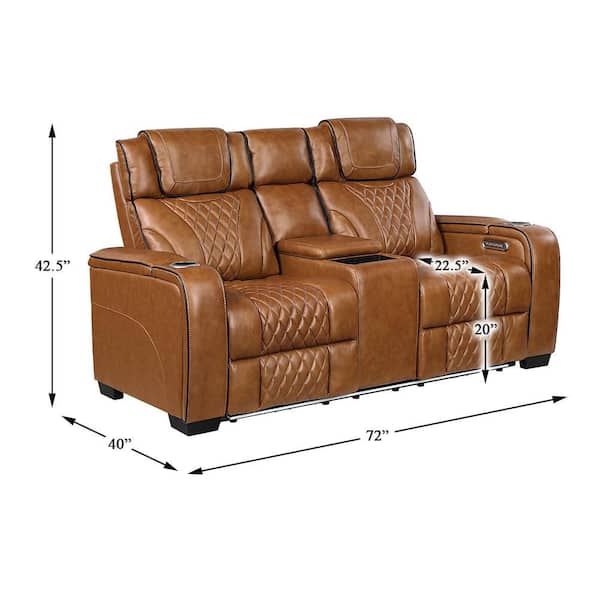 Lazzara Cassian 72 in. W Brown Leather 2-Seater Power Double