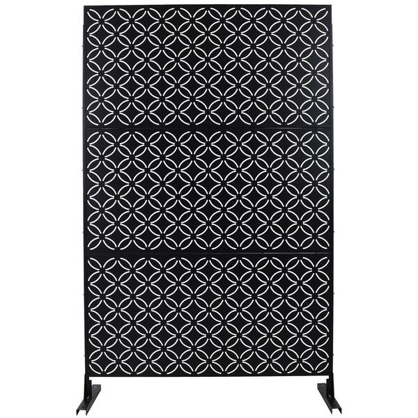 Tidoin 6.3 ft. x 4 ft. Black Steel Freestanding Flat Flat Top Decorative Privacy Screen Metal Fence Panel