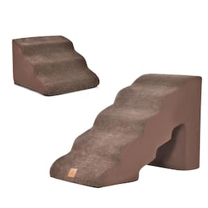 22 in. and 11 in. Foam Pet Stairs Set with 5-Tier and 3-Tier Dog Ramps -Gray