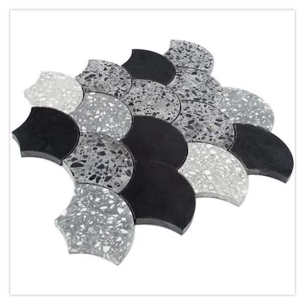 Apollo Tile Stellare 12 in x 12 in Honed Gray Terrazzo Black Limestone Marble Mosaic Fan Wall and Floor Tile (5 sq. ft./case) 5-Pack