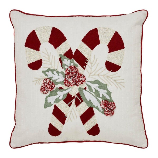 18x18 Candy Cane & Holly Pillow