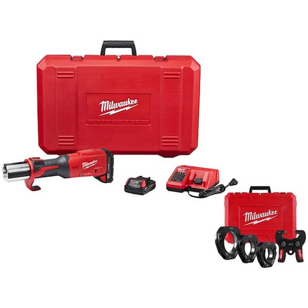 Milwaukee M18 18-Volt Lithium-Ion Force Logic Cordless Copper Press Tool with 2-1/2 in. to 4 in. CTS Pivoting Press Ring Jaw Set