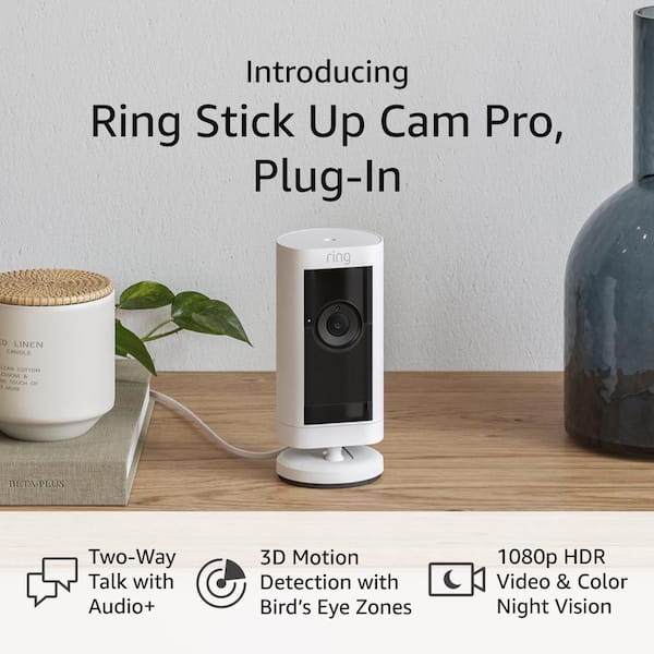 Ring Stick Up Cam Solar | Weather-Resistant Outdoor Camera, Live View,  Color Night Vision, Two-way Talk, Motion alerts, Works with Alexa | White