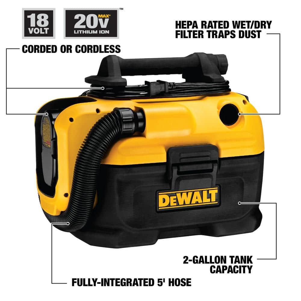 DEWALT 20V MAX 2 Gal. Cordless/Corded Wet/Dry Vacuum DCV581H