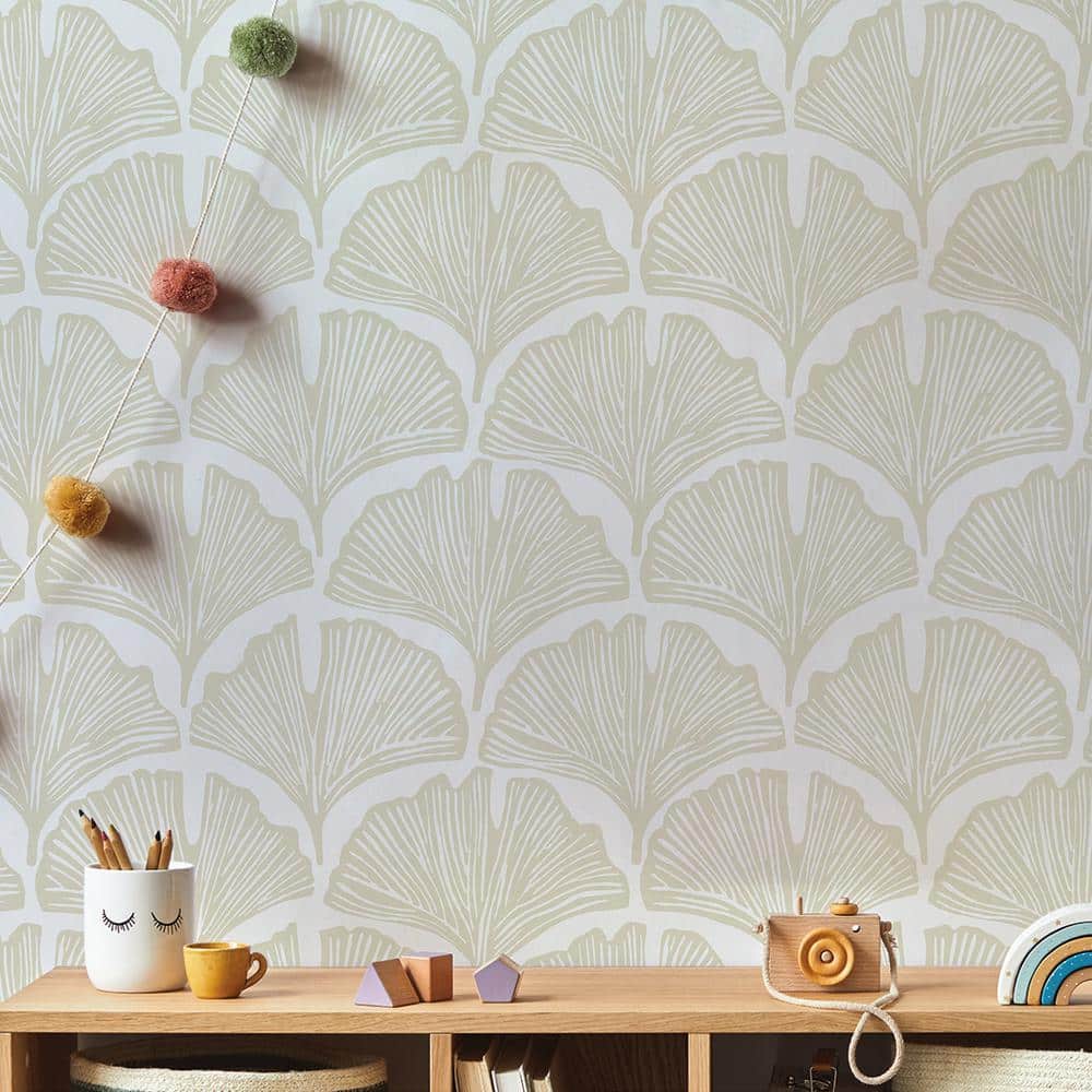 Waverly White Palm Damask Peel and Stick Wallpaper Roll