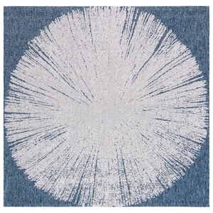 Courtyard Beige/Navy 7 ft. x 7 ft. Floral Abstract Indoor/Outdoor Square Area Rug