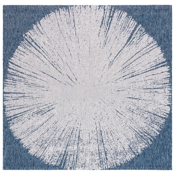 SAFAVIEH Courtyard Beige/Navy 7 ft. x 7 ft. Floral Abstract Indoor/Outdoor Square Area Rug