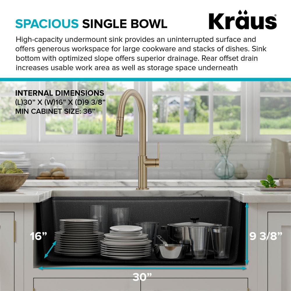 Metallic Black Quartz Composite Single Bowl Drop-in Kitchen Sink