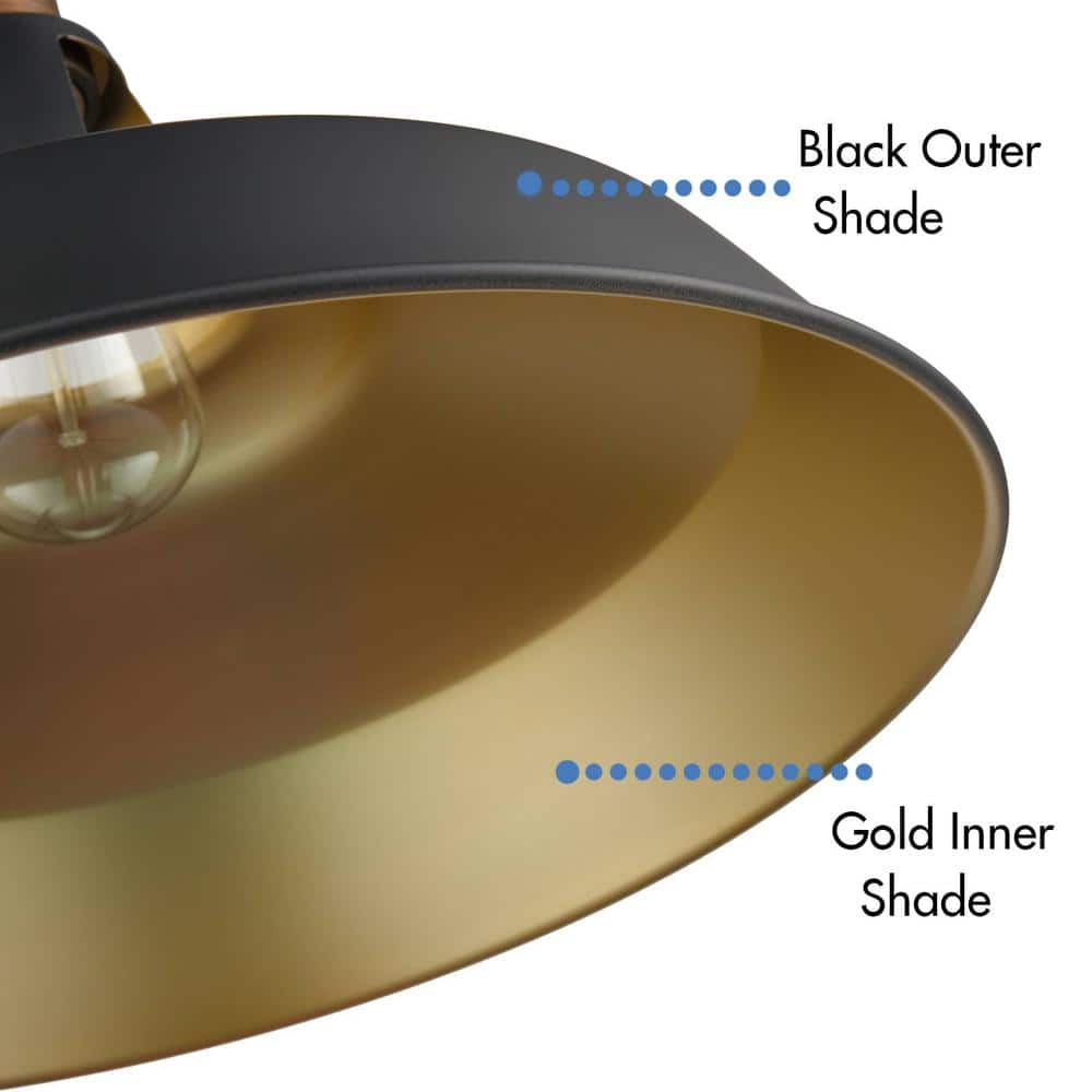 10.6" Black and Gold Metal Semi Flush Mount Ceiling Light