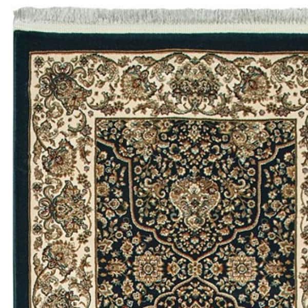 2 ft. x 10 ft. Navy Blue, Ivory Oriental Washable Area Rug