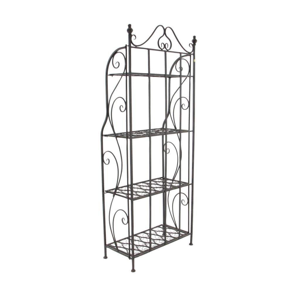 Black Matte Iron 4-Shelf Scrollwork Bakers Rack