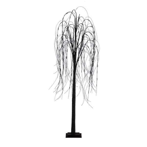 Nearly Natural 6 ft. Pre-Lit Black Willow Artificial Tree with 160 Orange and Purple LED Lights