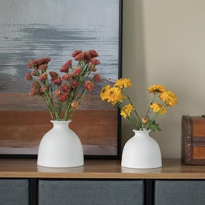 White Modern Inkwelll Bottle Shaped Ceramic Table Vase Flower Holder (Set of 2)