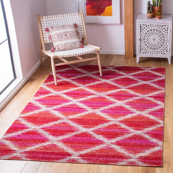 Montage Fuchsia/Ivory 3 ft. x 5 ft. Abstract Diamond Striped Indoor/Outdoor Area Rug
