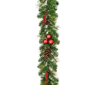 9 ft. Joyful Decorative Artificial Garland with Pinecones and Red Berries
