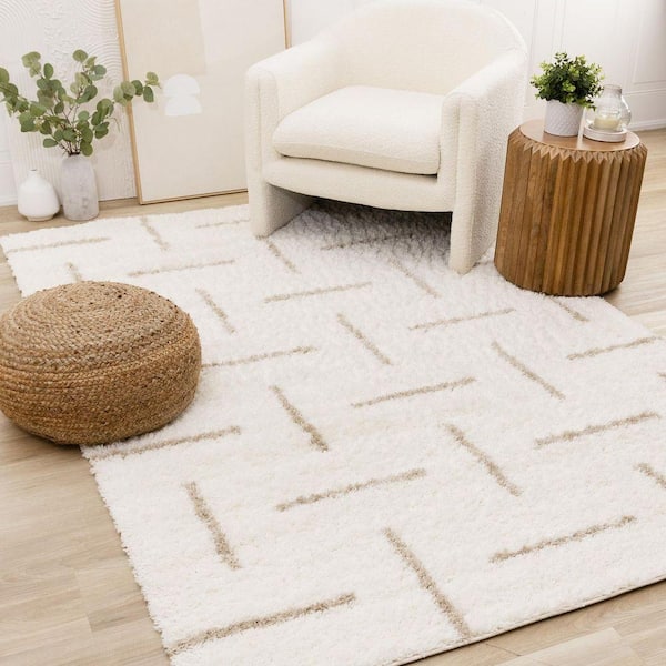 Marakai Collections 8 ft. x 11 ft. Beige Stripes, Tonal/Solid Indoor Area Rug