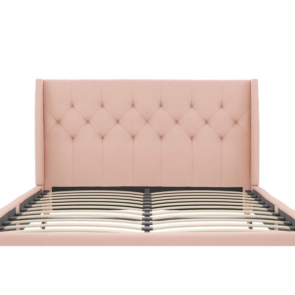 Elegant Gray Linen Upholstered Queen Platform Bed with Tufted Headboard
