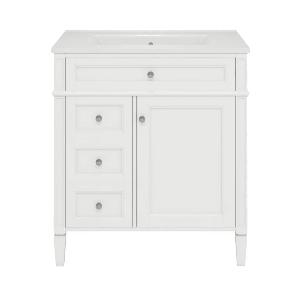 30 in. W x 18 in. D x 33 in. H Morden Bath Vanity in White with White Resin