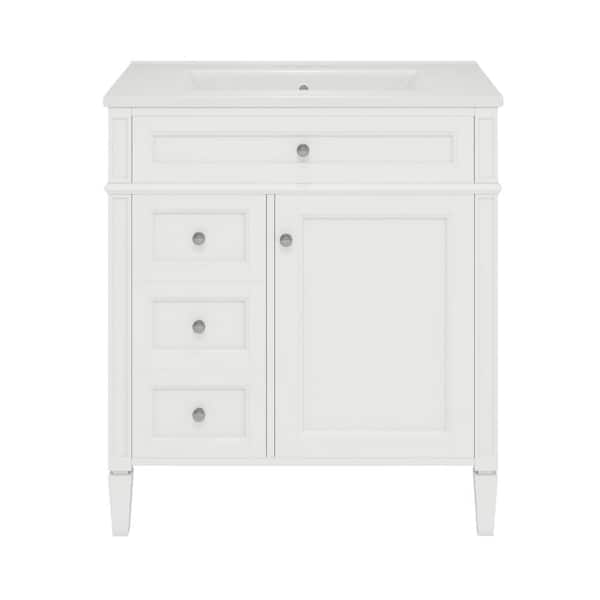 Unbranded 30 in. W x 18 in. D x 33 in. H Morden Bath Vanity in White with White Resin Sink and Top, Drawers and Storage