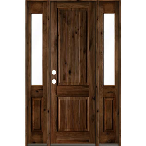 Krosswood Doors 60 in. x 96 in. Rustic Alder Square Provincial Stained Wood with V-Groove Right Hand Single Prehung Front Door