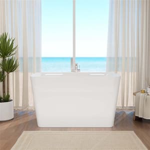 47 in. Acrylic Flatbottom Not Whirlpool Freestanding Japanese Soaking Bathtub with Pedestal Soking SPA Tub in White