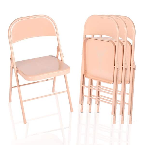 FRICF EA 4-Pack Pink Metal Folding Accent Chairs, Modern Ergonomic Leisure Chairs with Eiffel Tower Design (Set of 4)